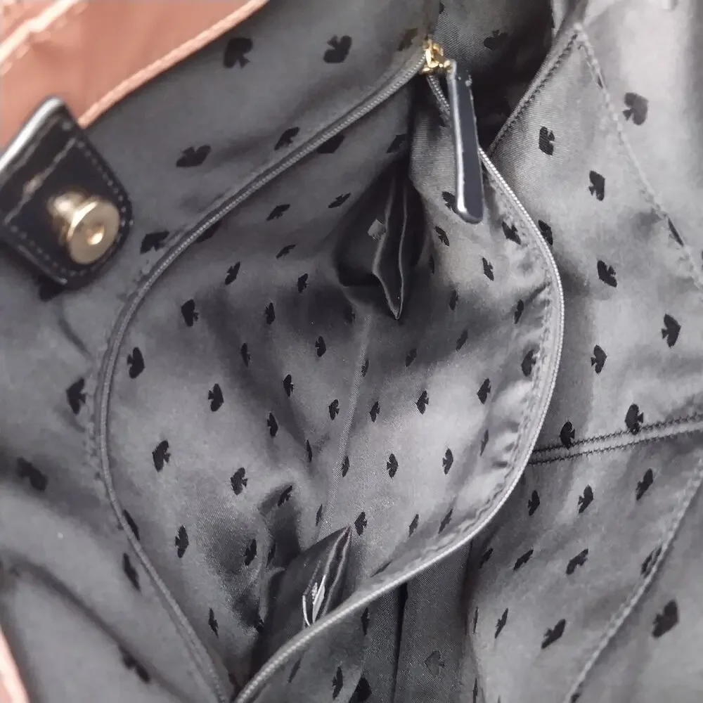 Kate Spade Dawn Sparrow Dusty Mauve Nylon Black Leather Satchel Shoulder Bag